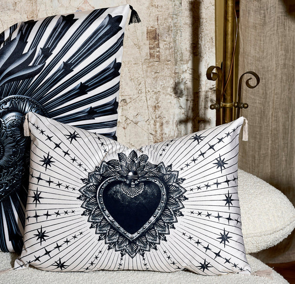 COUSSIN RECTANGLE VELOURS ECRU EX VOTO NOIR PODEVACHE