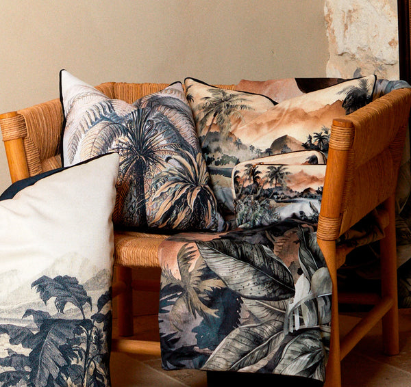 COUSSIN RECTANGLE VELOURS PAYSAGE TROPICAL PODEVACHE
