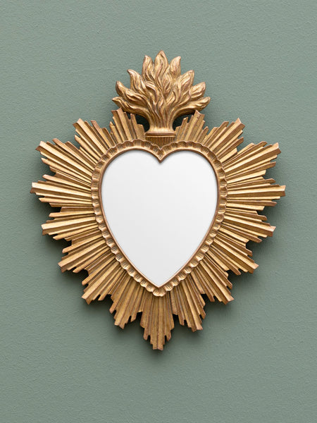 MIROIR COEUR EX VOTO RESINE EMDE